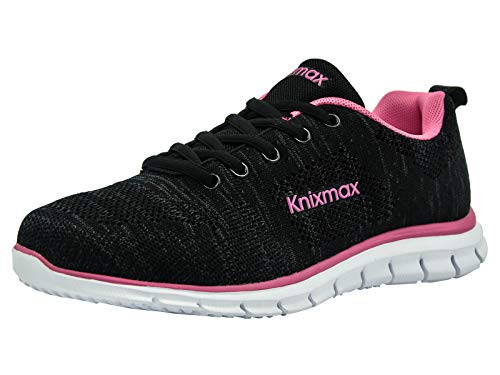 Knixmax-Zapatillas Deportivas para Mujer Zapatillas de Running Fitness Sneakers Zapatos de Correr Aire Libre Deportes Casual Zapatillas Ligeras para Correr Transpirable Negro Rosa 36EU
