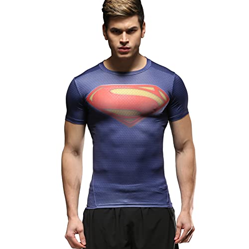 Cody Lundin Hombres Deportes Fitness Impreso el Logotipo del superhéroe compresión Medias de Manga Corta Camiseta